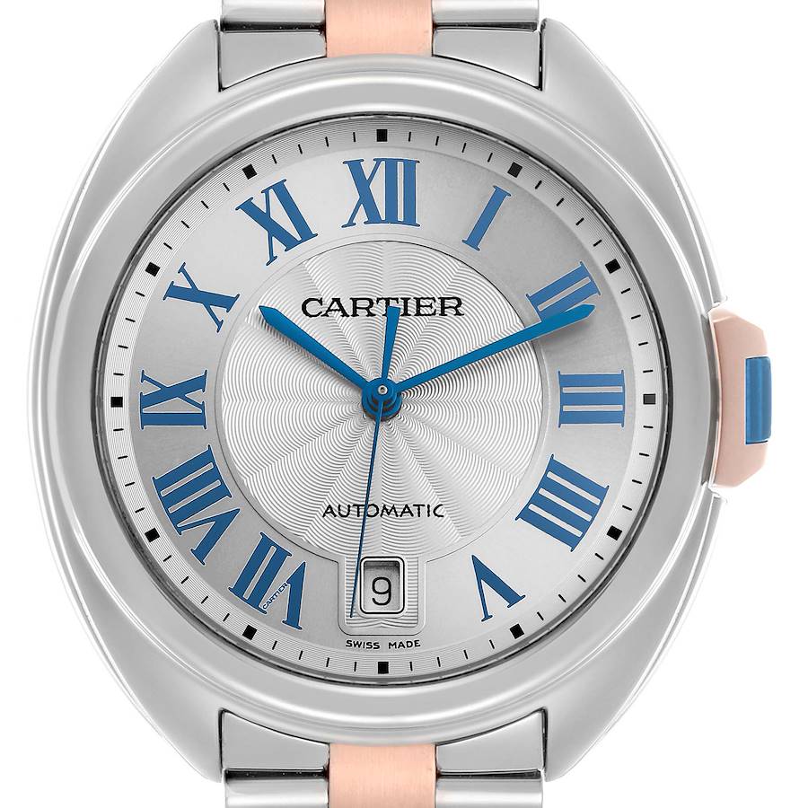 Cartier Cle 40mm Steel Rose Gold Silver Dial Mens Watch W2CL0002