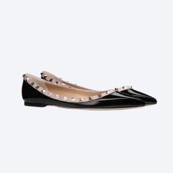 VALENTINO PATENT ROCKSTUD BALLET FLAT BLACK ZW2S0403VNWN91