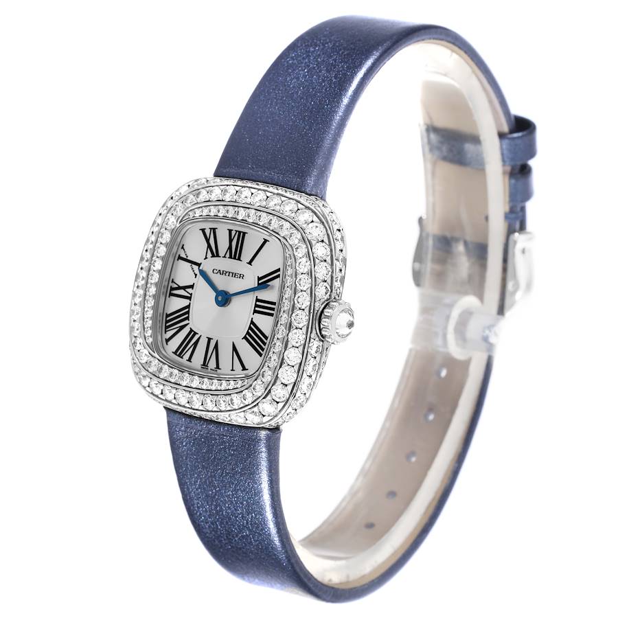 Cartier Coussin White Gold Diamond Blue Strap Ladies Watch WJSC0002