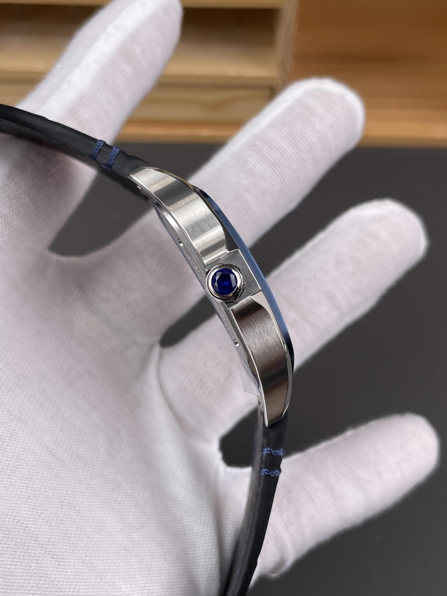 Santos Skeleton Series Leather Strap Blue Dial