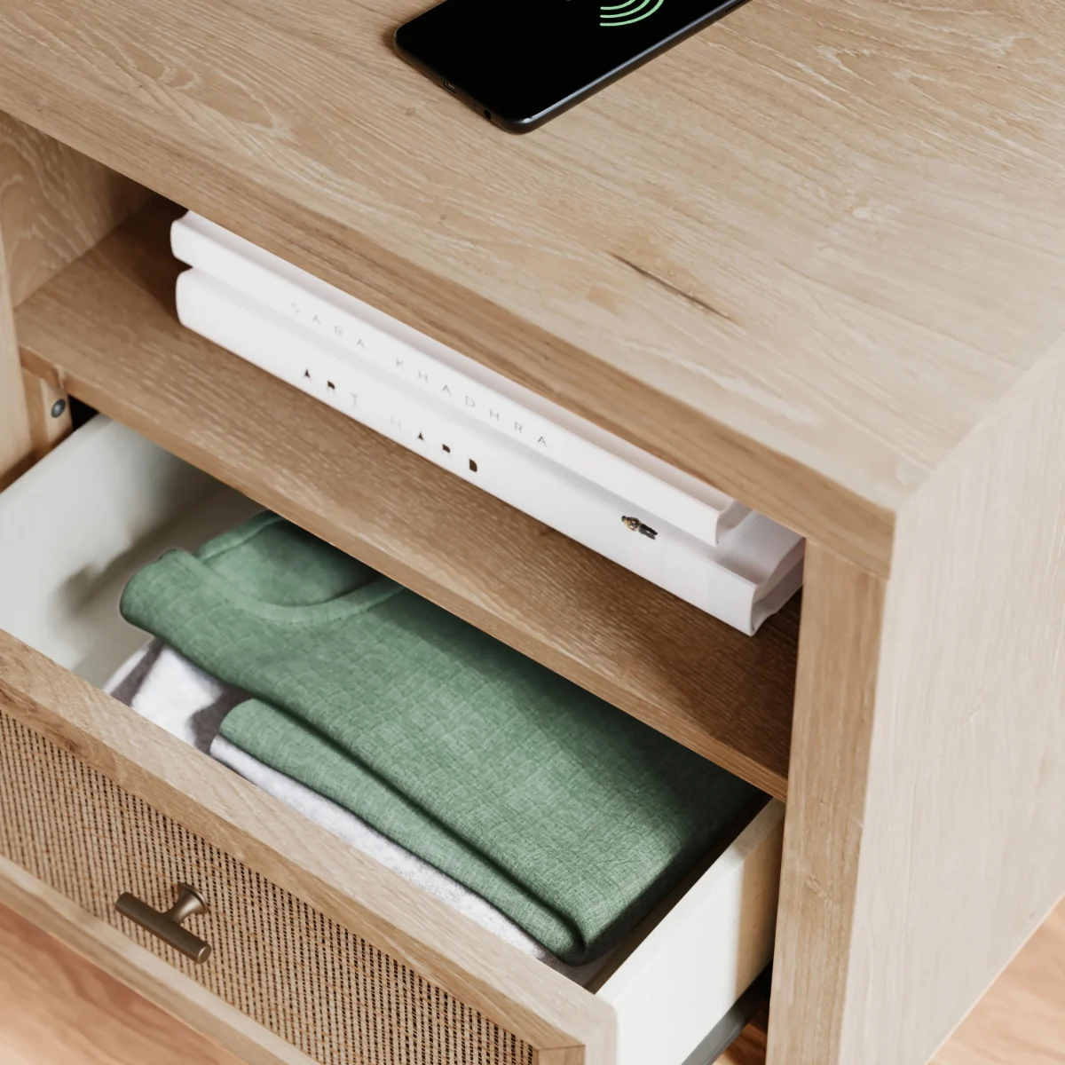 Modern Beige Wood Night Stand