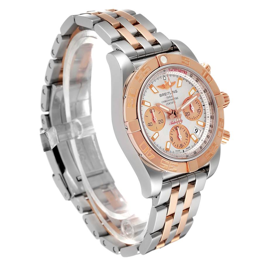 Breitling Chronomat 41 Steel Rose Gold Silver Dial Mens Watch CB0140