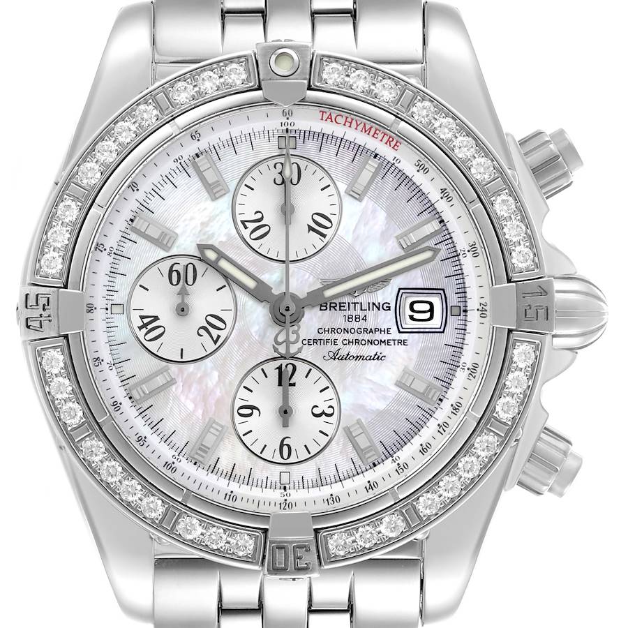 Breitling Chronomat Evolution MOP Dial Diamond Steel Mens Watch A13356