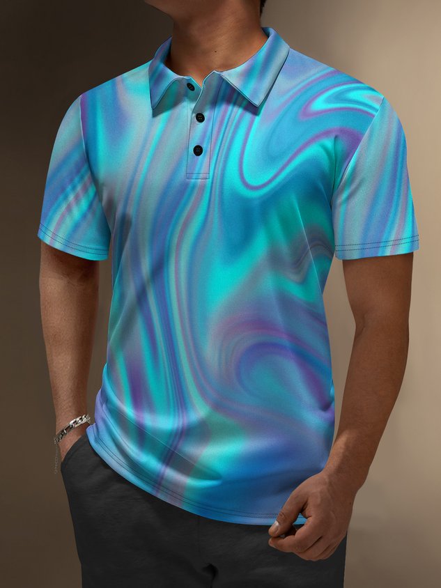 Moisture Wicking 3D Gradient Abstract Stripes Short Sleeve Golf Polo