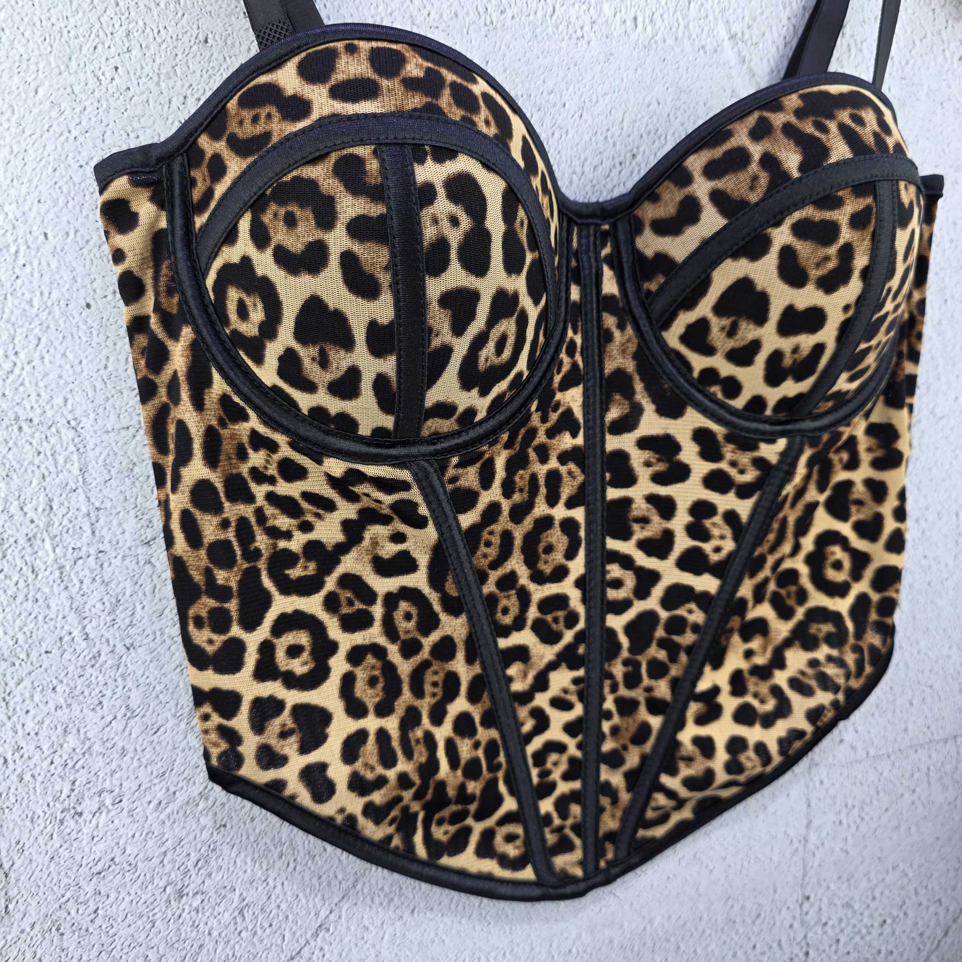 Women summer sexy leopard print fishbone bustier camisole top