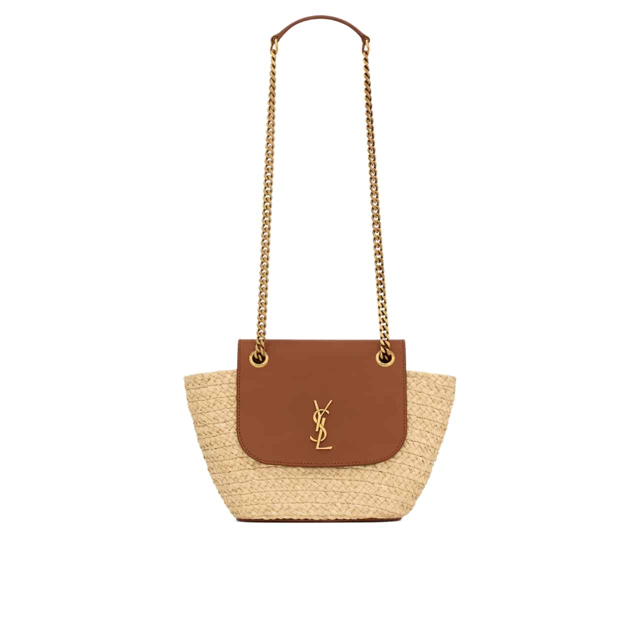 Saint Laurent Mini Manon In Raffia And Aged Vegetable Tanned Leather Naturel 23Cm 774269Gaaed9051