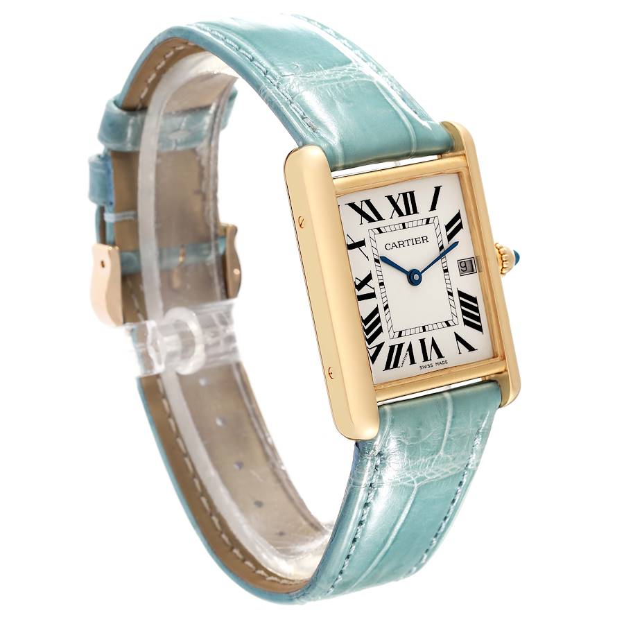Cartier Tank Louis Yellow Gold Teal Leather Strap Mens Watch W1529756