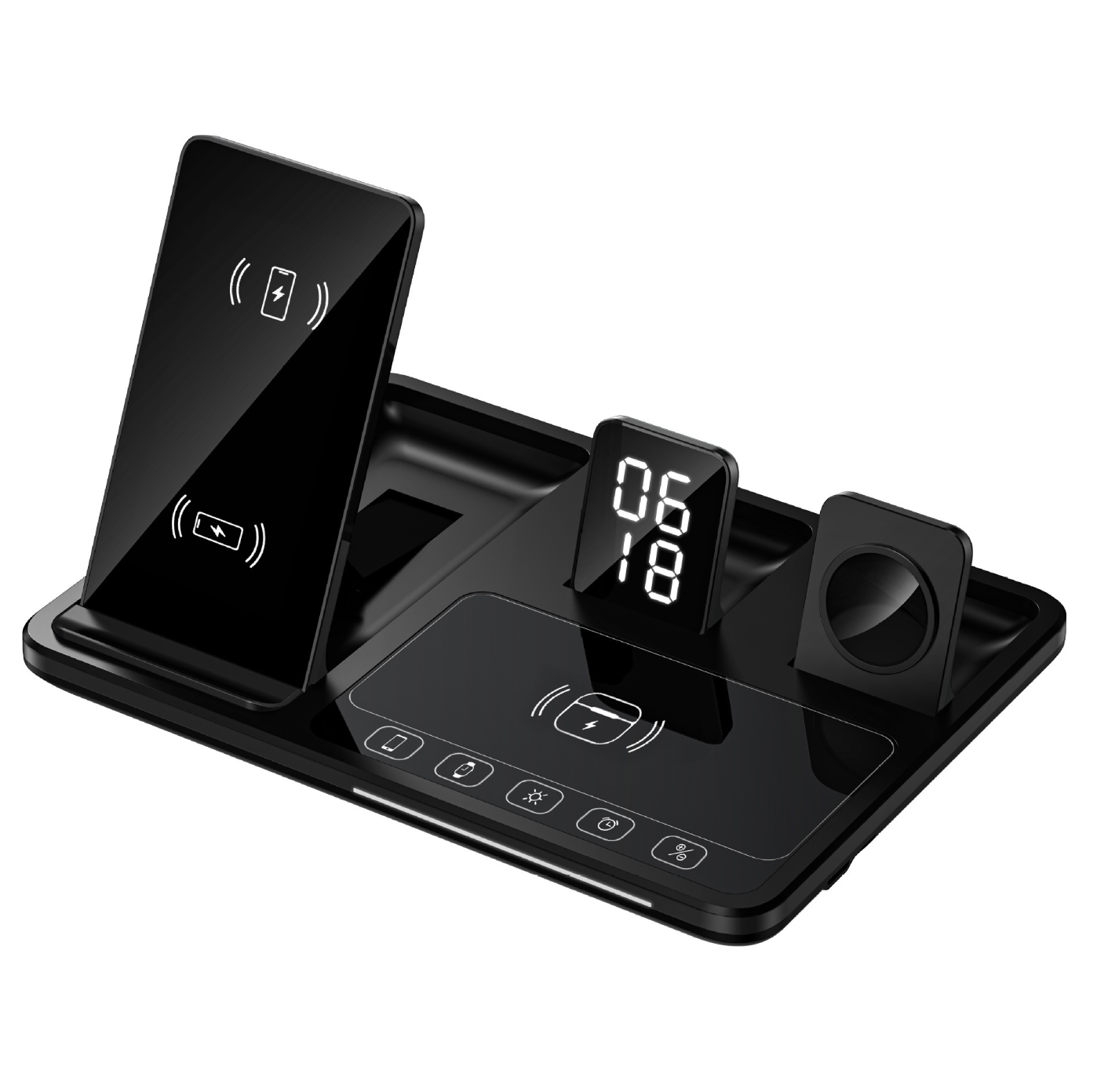 3-in-1 Wireless Charging Station with LED Clock for Phone Watch Earbuds