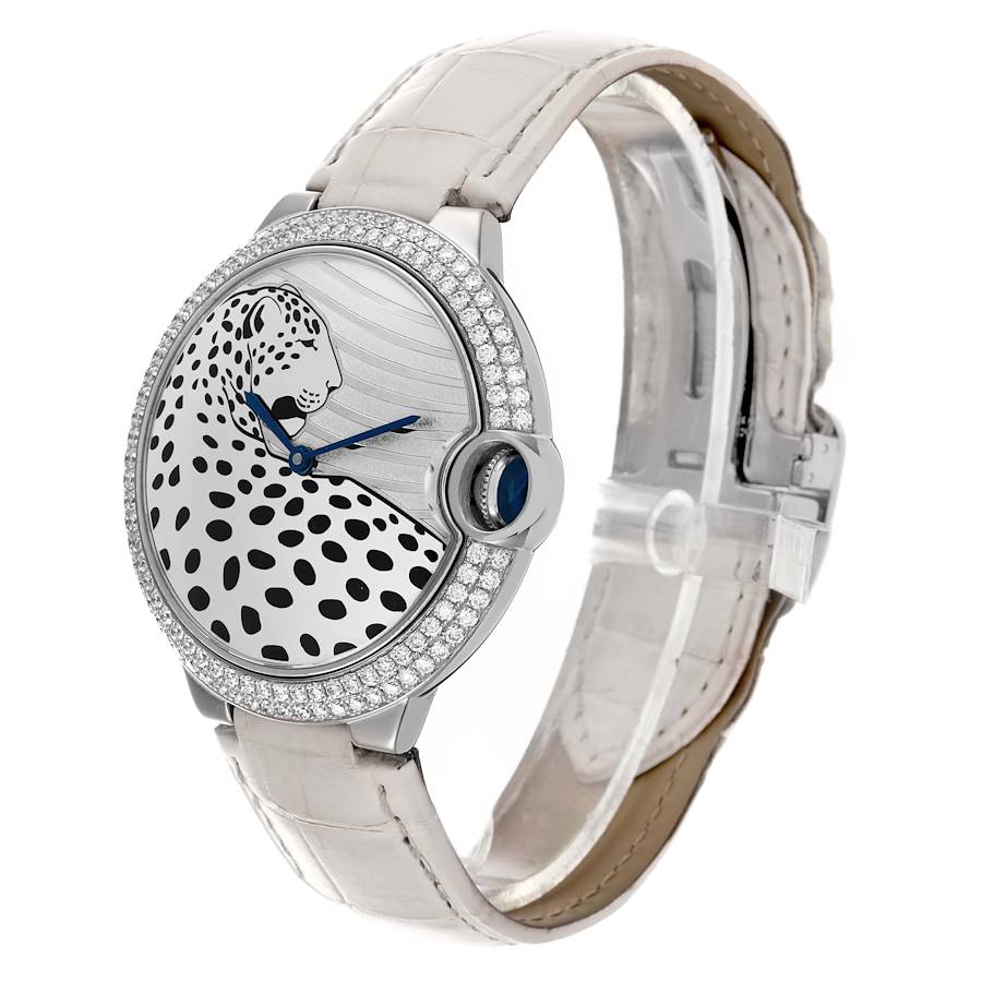 Cartier Ballon Bleu Panthere Motif Limited Edition White Gold Diamond Watch HPI00478
