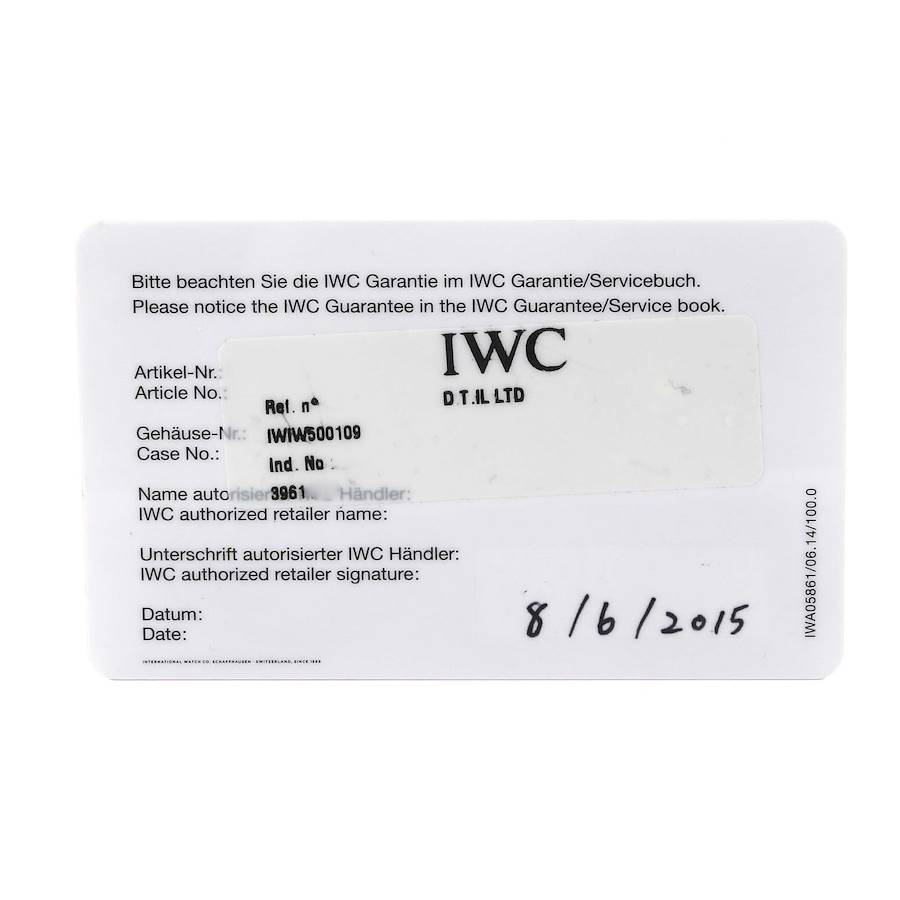 IWC Portuguese Automatic Silver Dial Steel Mens Watch IW500107
