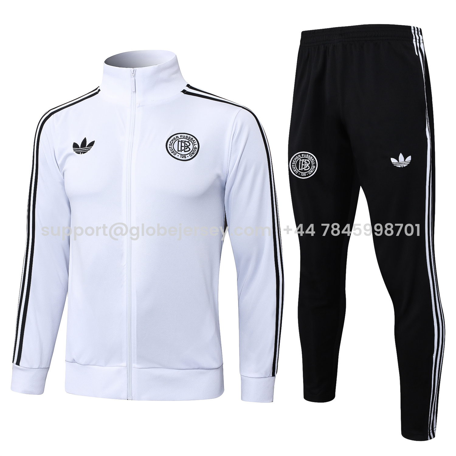 Germany 25-26 125th Anniversary Jacket Training Tracksuit - White Jackets & Black Pants