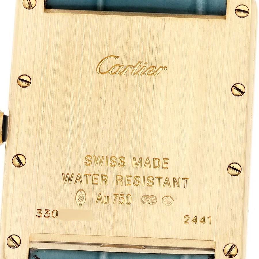 Cartier Tank Louis Yellow Gold Teal Leather Strap Mens Watch W1529756