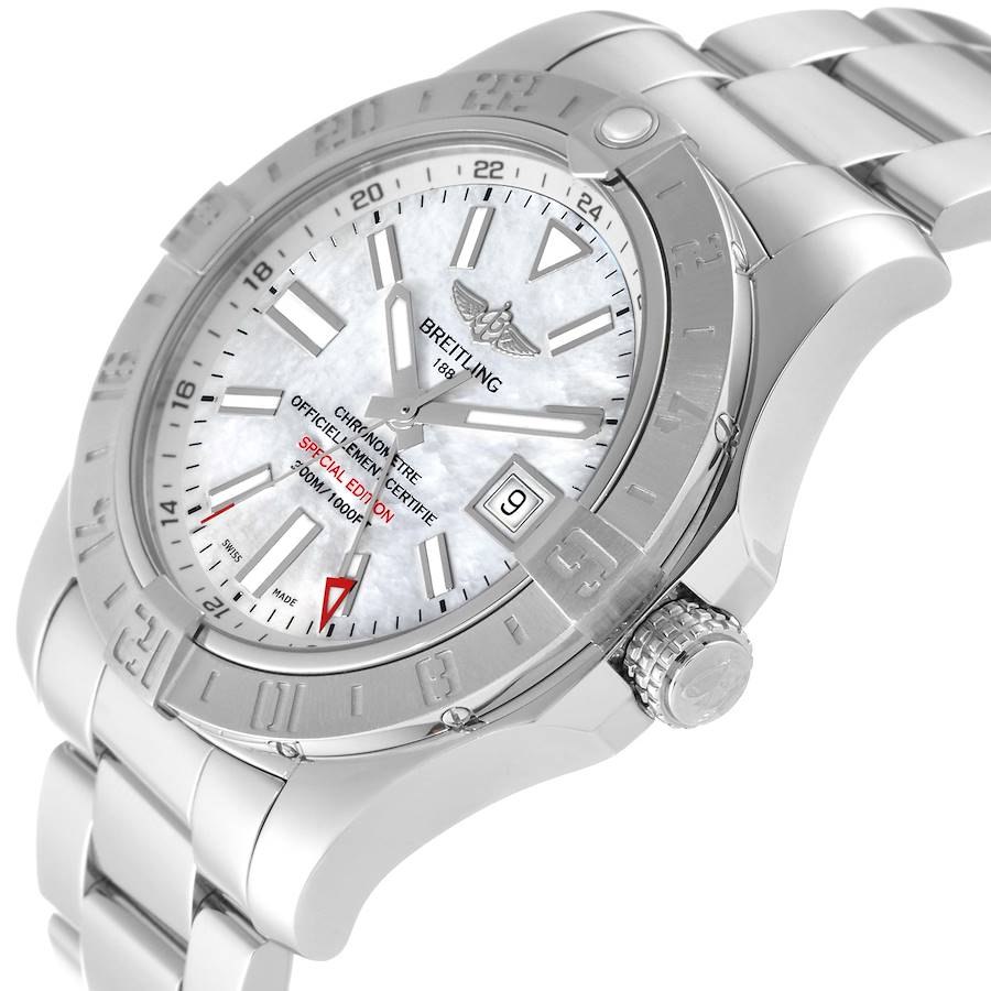 Breitling Aeromarine Avenger II GMT Mother of Pearl Dial Steel Mens Watch A32390
