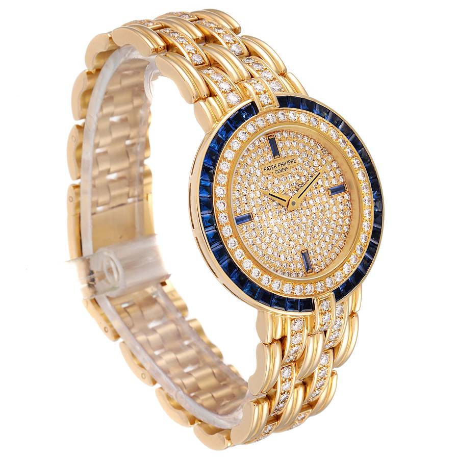 Patek Philippe 18k Yellow Gold Diamond Sapphires Ladies Watch 3982