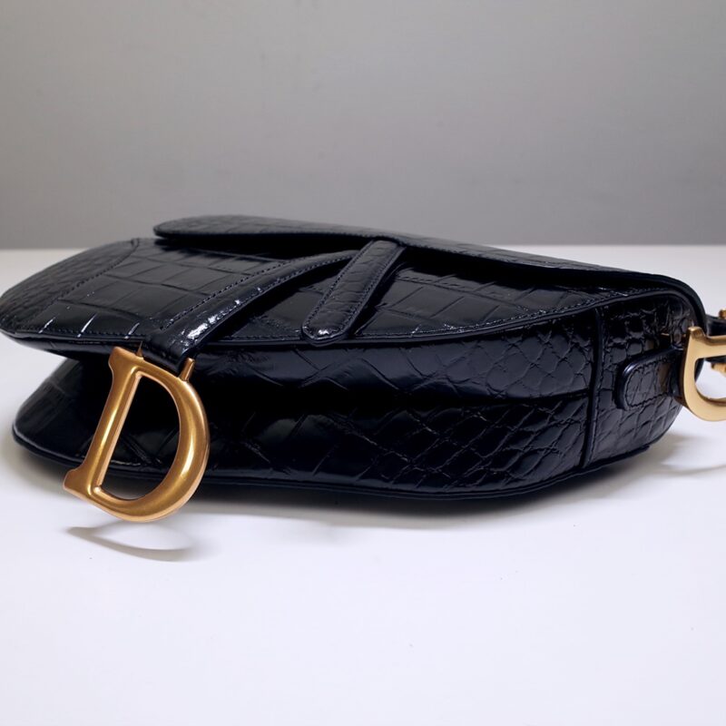 Replica Dior Saddle Bag Crocodile Black