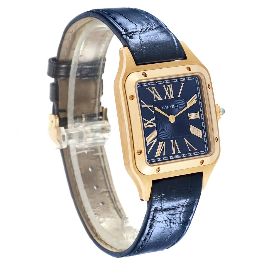Cartier Santos Dumont Yellow Gold Blue Dial Mens Watch WGSA0077