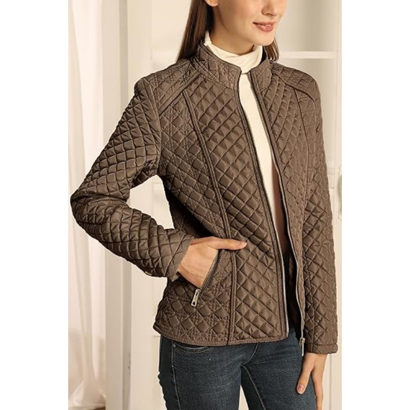 Women's Stand Collar Lightweight Quilted Puffer Jacket