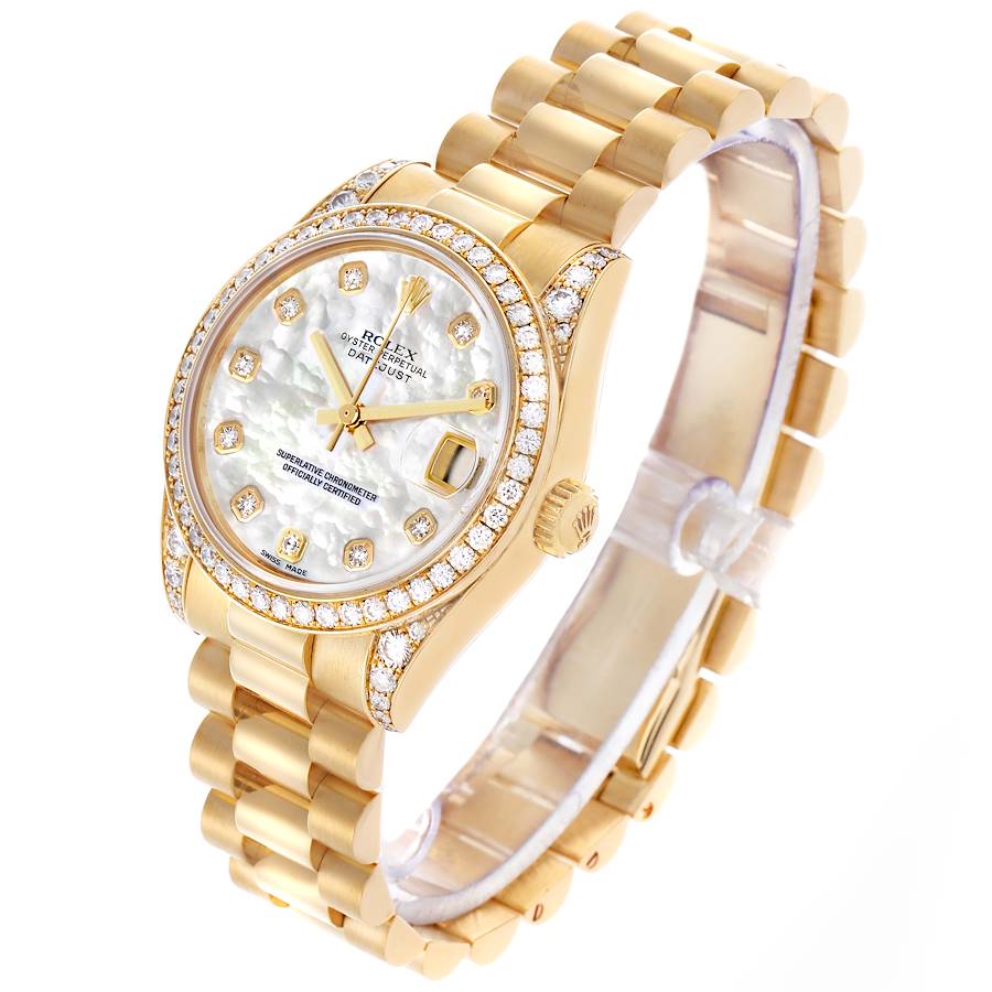 Rolex President Midsize Yellow Gold Mother Of Pearl Diamond Ladies Watch 178158