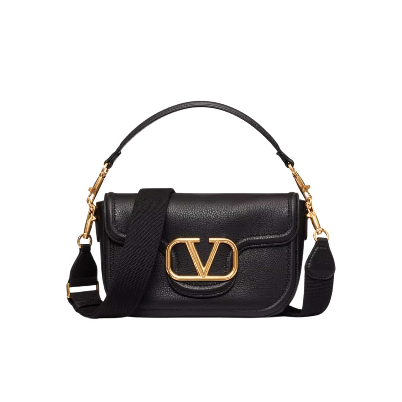 Valentino Garavani Alltime Grainy Leather Shoulder Bag Black 23Cm 5W0B0N20Imz 0No