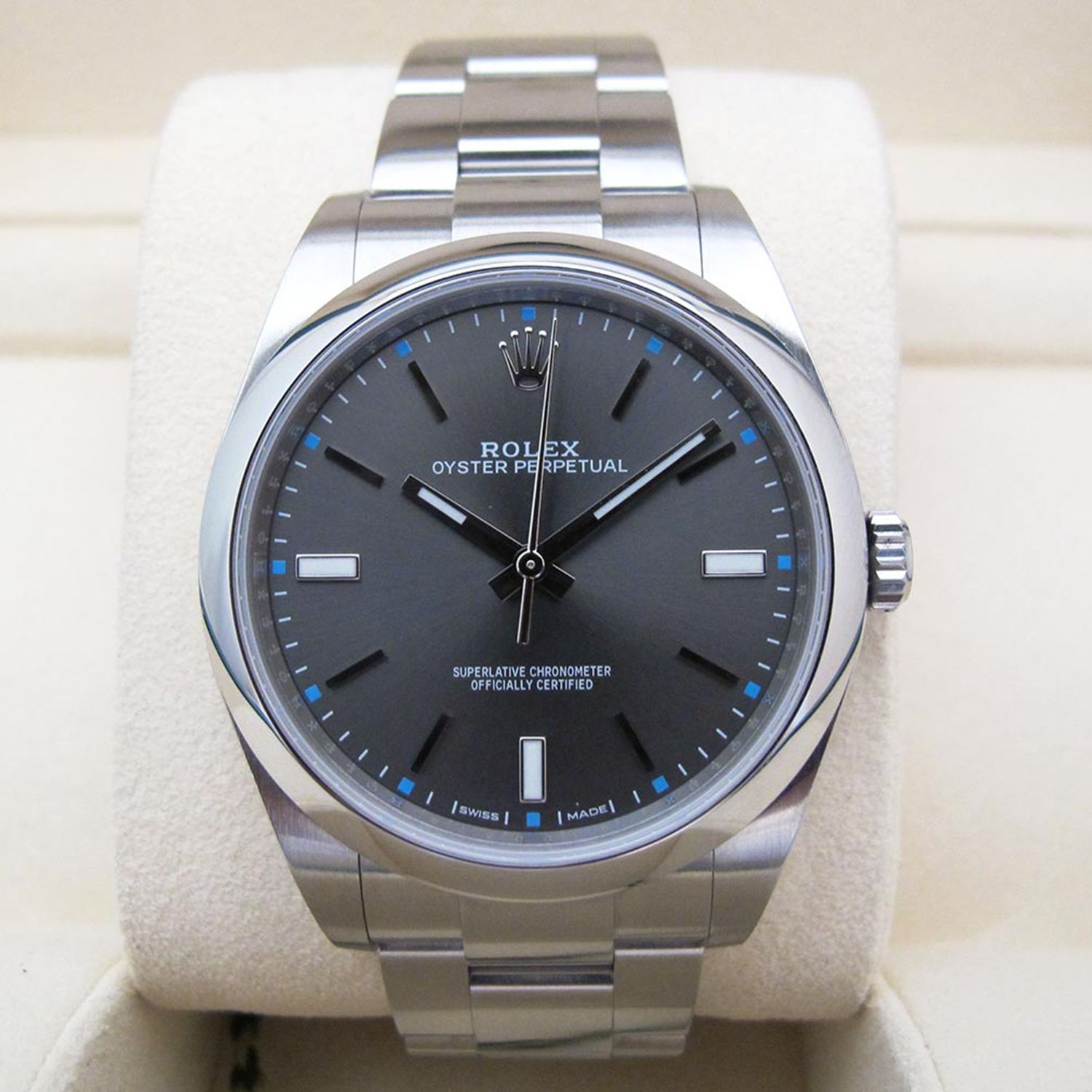 Rolex Oyster Perpetual 39mm Dark Rhodium Dial Watch 114300-0001