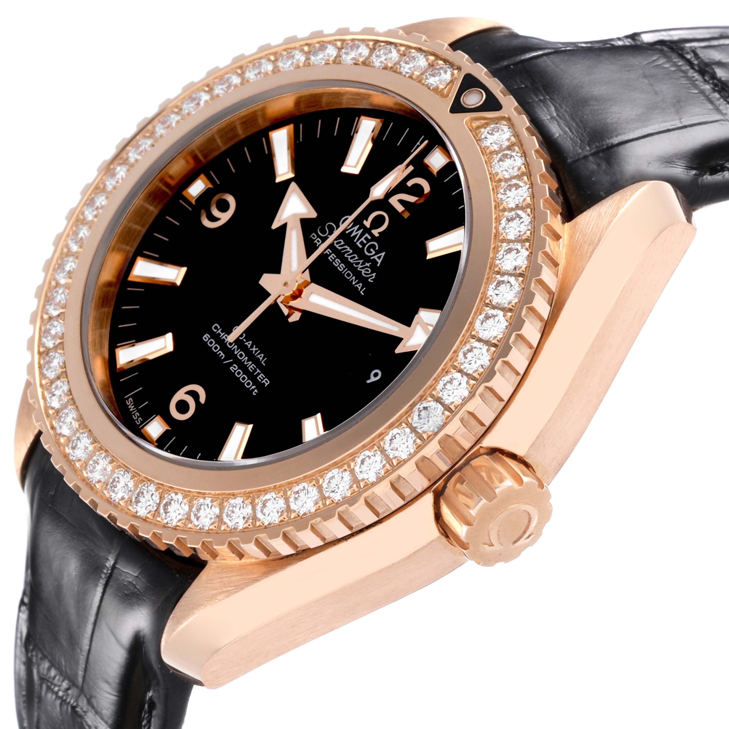 Omega Seamaster Planet Ocean Rose Gold Diamond Watch 37.5 MM 232.58.38.20.01.001 BoxCard