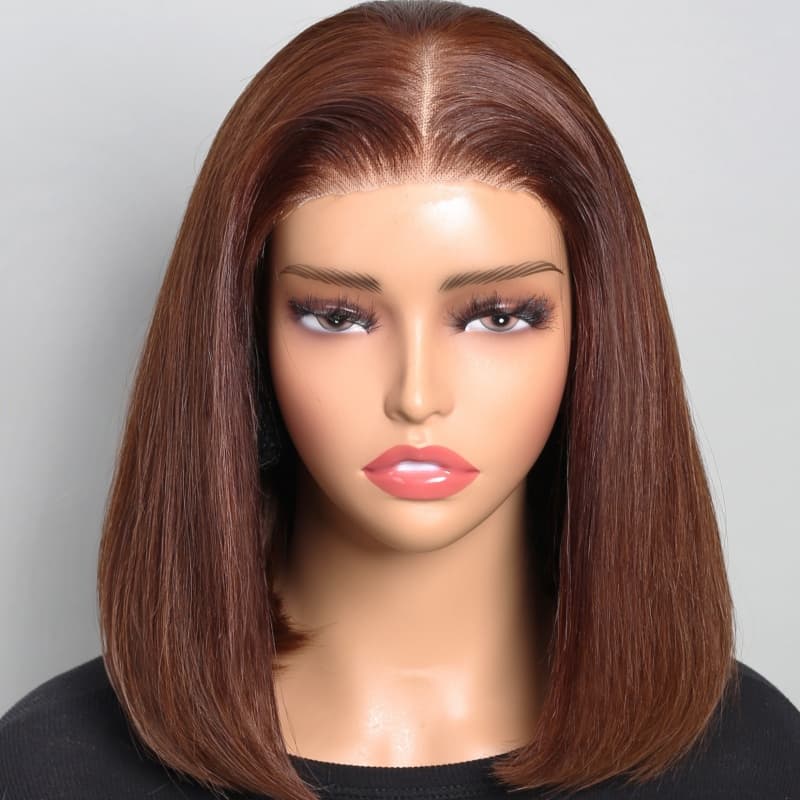 $100 OFF Code: MS100 | 5x6 Lace #4 Chocolate Brown  Straight Bob Wig