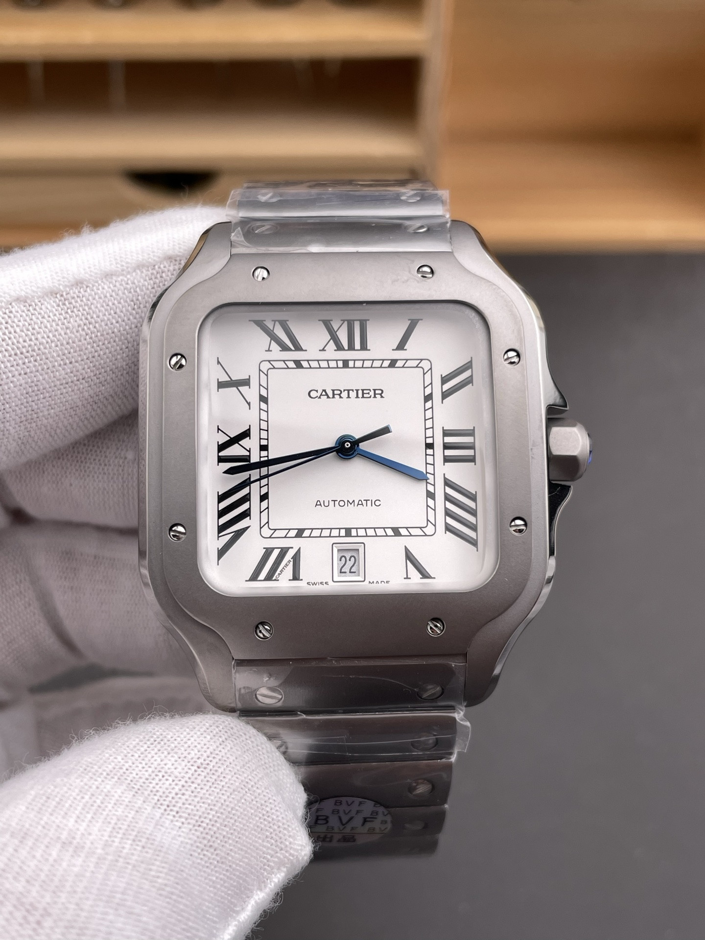 Titanium Santos, White Dial Large Men's Model