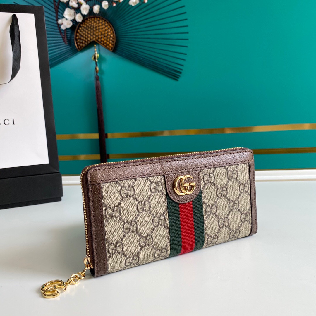 Gucci Ophidia Zip Around GG Supreme Wallet Brown 19cm 523154 96IWG 8745