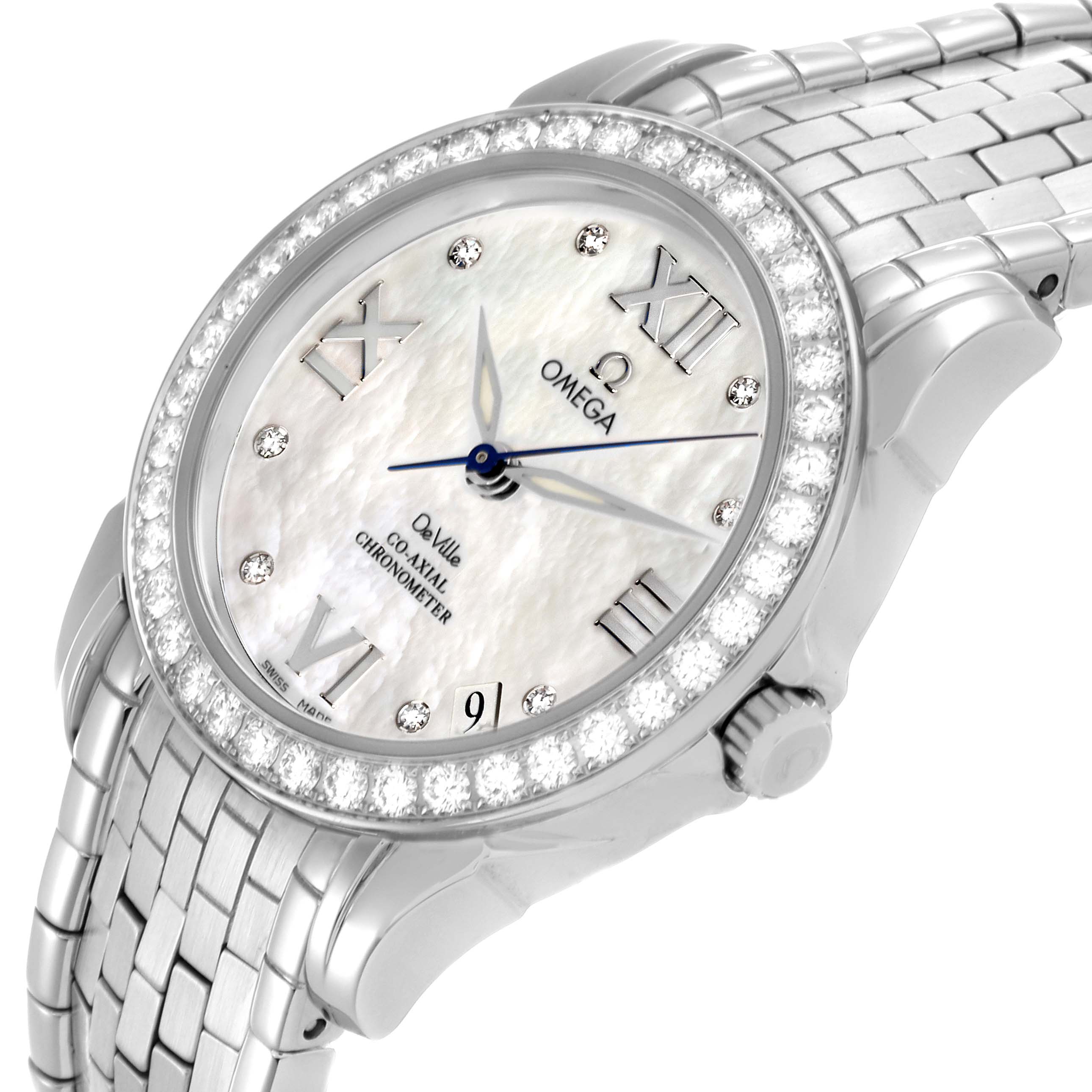 Omega DeVille Prestige MOP Diamond Steel Yellow Gold Ladies Watch 32.5 MM 4586.75.00