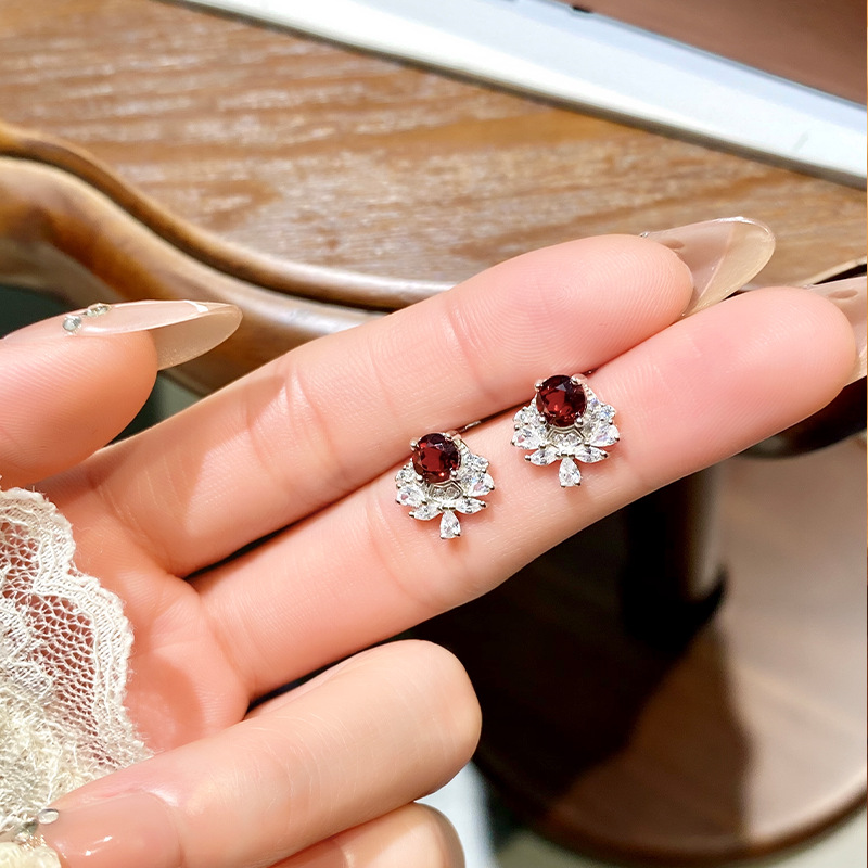 GemVibra 925 Silver Drop Earrings with Natural Gemstones & Rhinestones