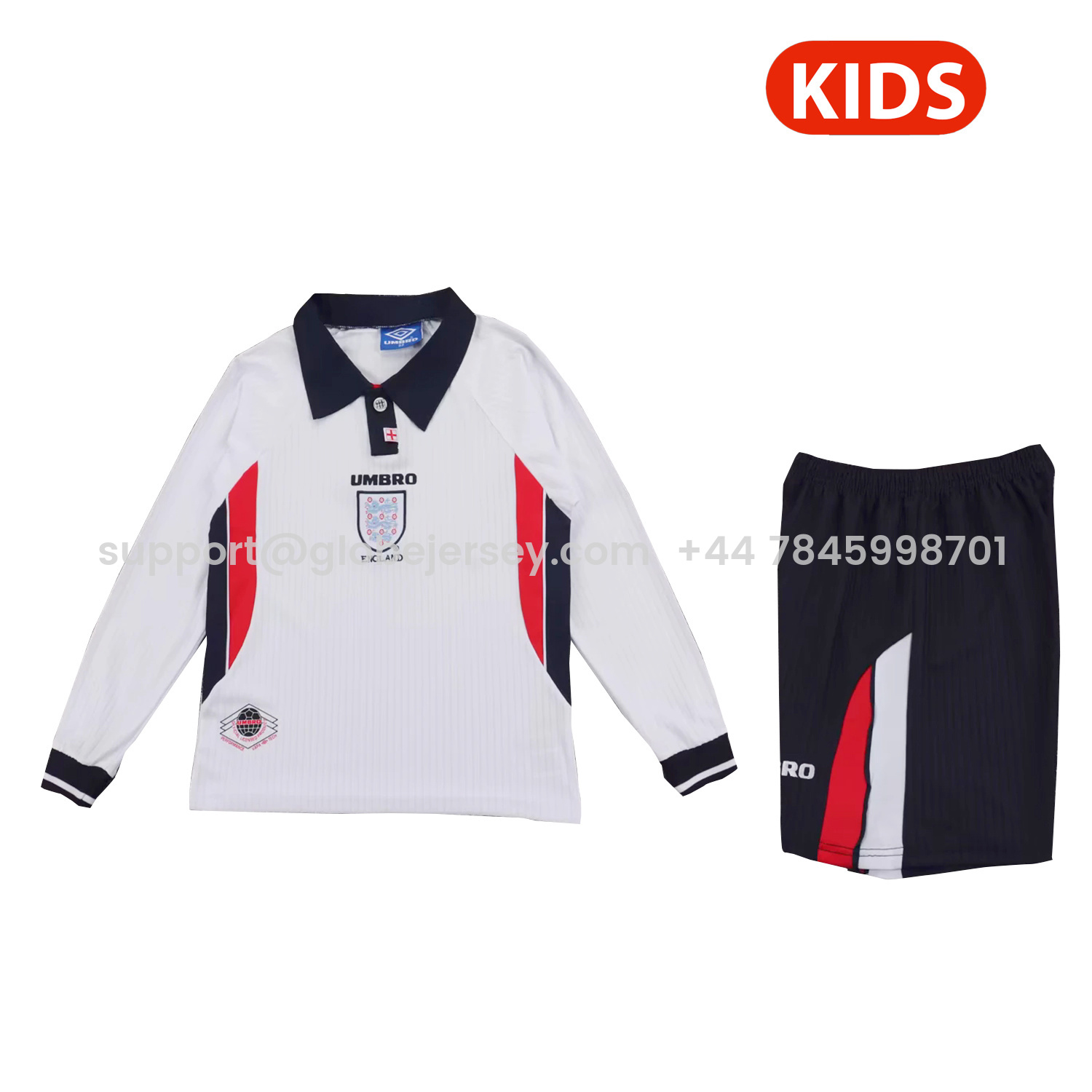 Retro England 1998 Home Long Sleeves Kids Kit