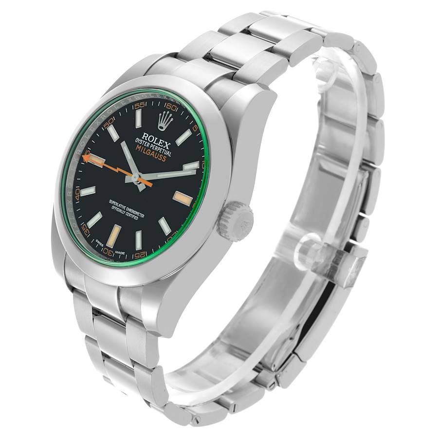 Rolex Milgauss 40 Black Dial Green Crystal Steel Mens Watch 116400 Card