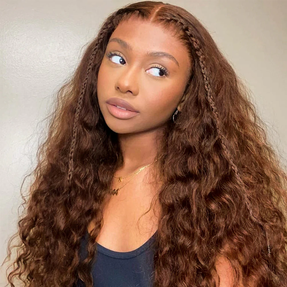 Megalook Bogo Free 13x6 Three-Go™ Chocolate Brown Glueless Wigs Water Wave With Drawstring 100% Human Hair Wig