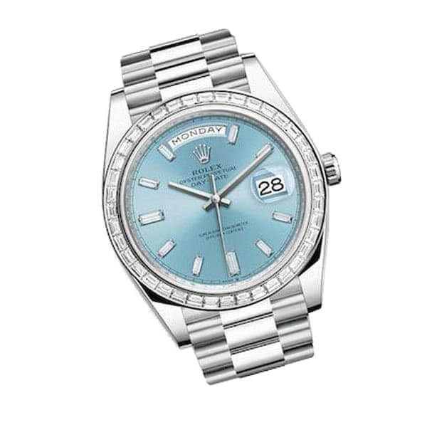 Rolex Day-Date Platinum 228396TBR Super Clone Ice Blue Baguette