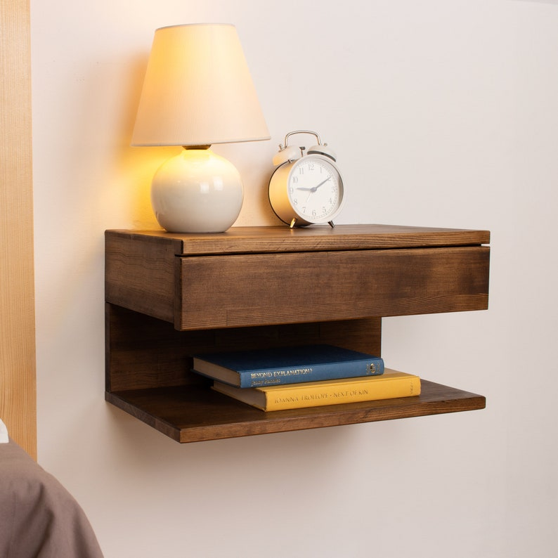Walnut Floating Nightstand with Drawer