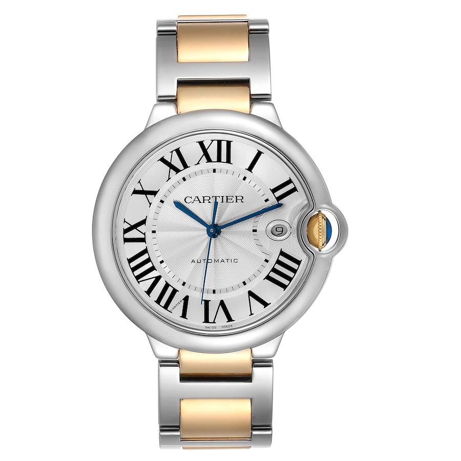 Cartier Ballon Bleu Silver Dial Steel Yellow Gold Mens Watch W69009Z3