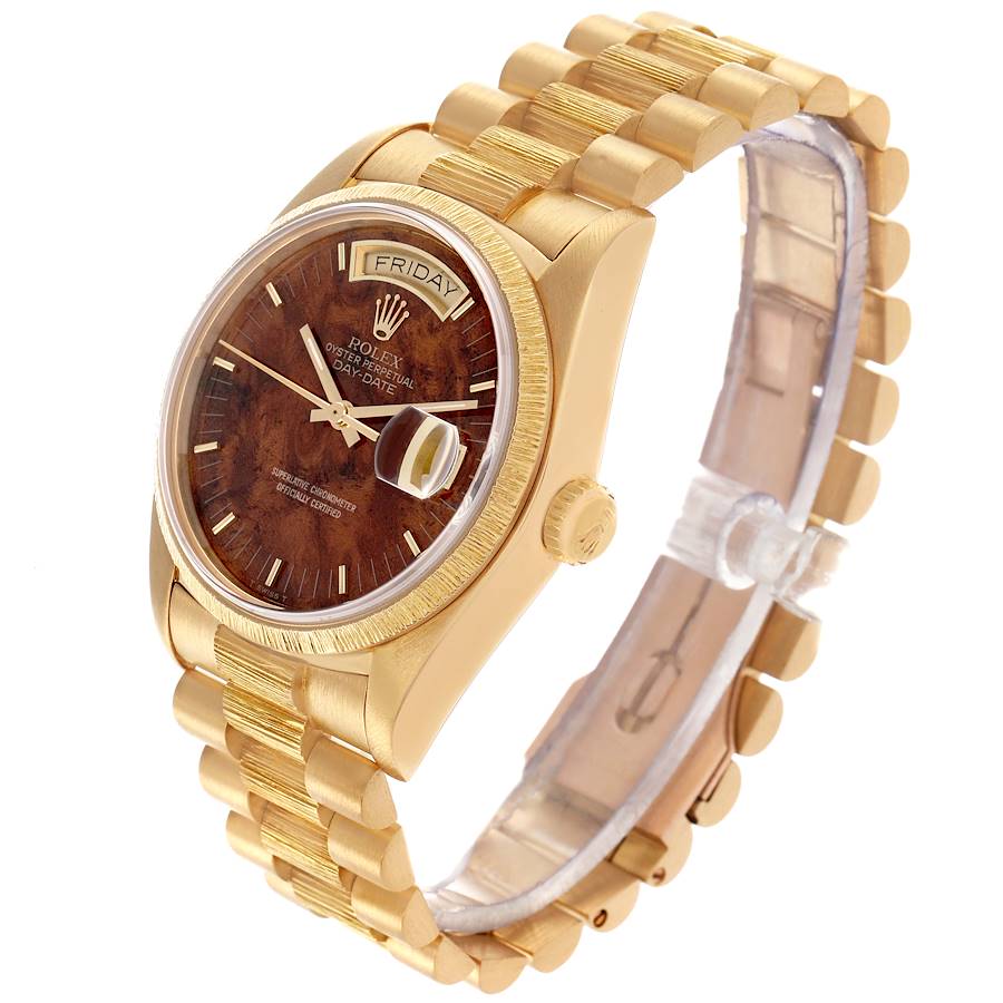 Rolex President Day-Date Yellow Gold BurlWood Dial Mens Watch 18078