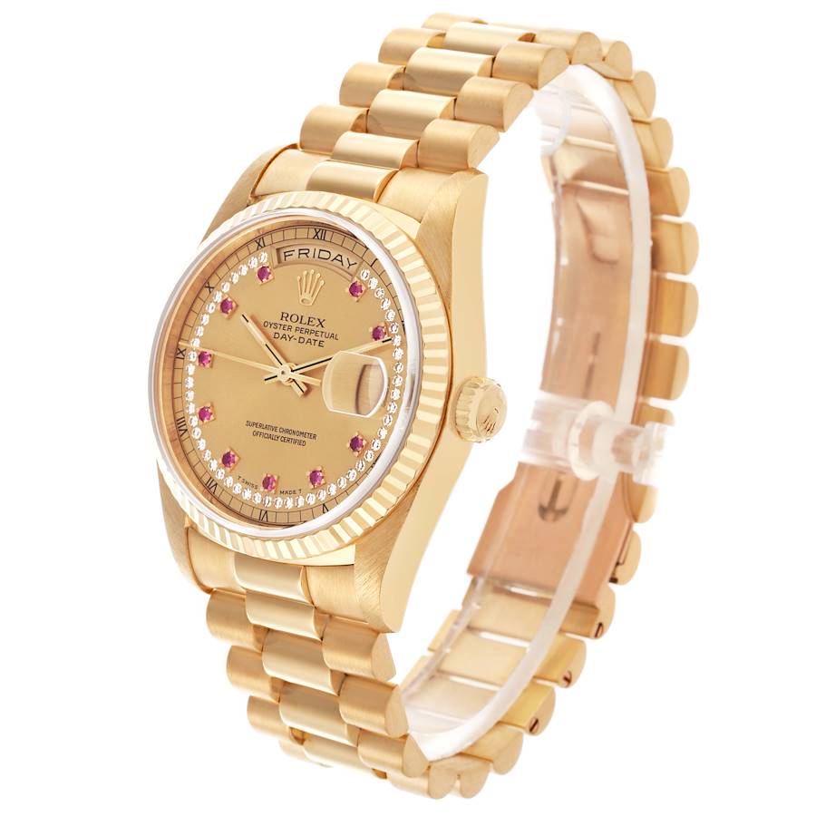 Rolex President Day-Date Yellow Gold String Diamond Mens Watch 18238