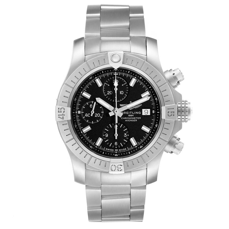 Breitling Avenger Chronograph 43 Black Dial Steel Mens Watch A13385