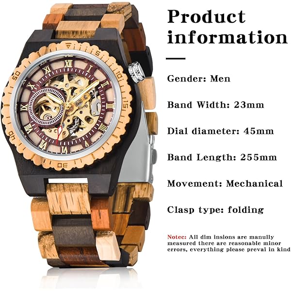 No Battery Fashion Mechanical Wooden Watch for Men, Mechanical Movement Wooden Strap Men's Watch for Father's Day, Birthday M809