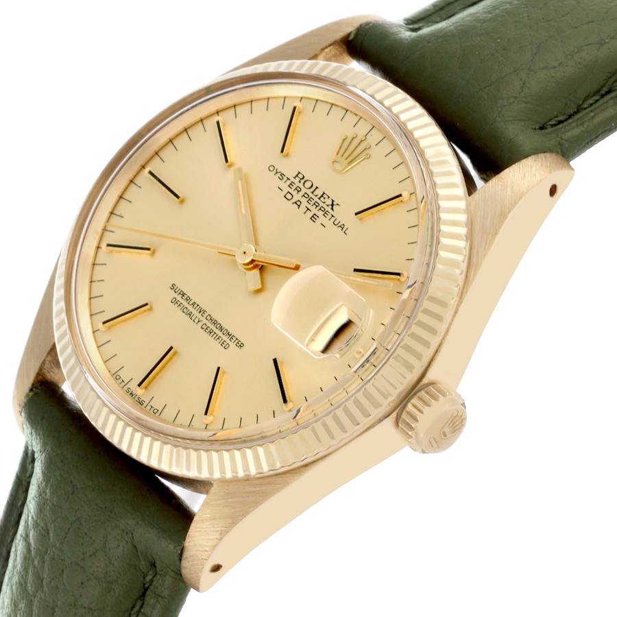 Rolex Date Yellow Gold Leather Strap Automatic Vintage Mens Watch 1503