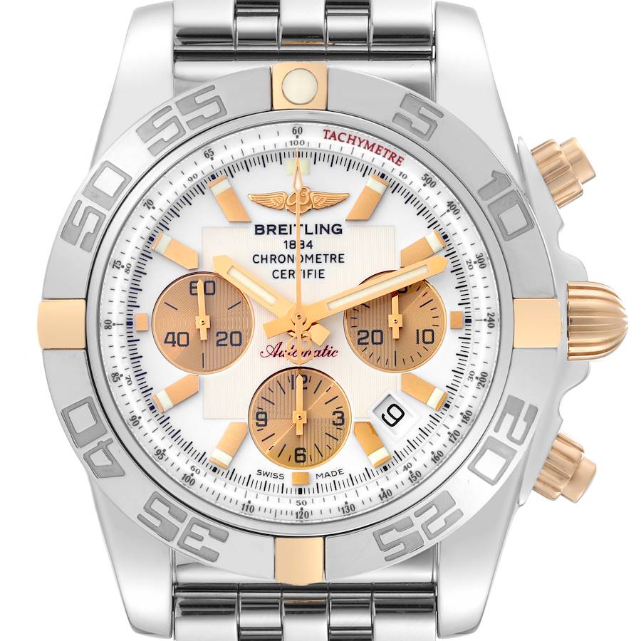 Breitling Chronomat White Dial Steel Rose Gold Mens Watch IB0110