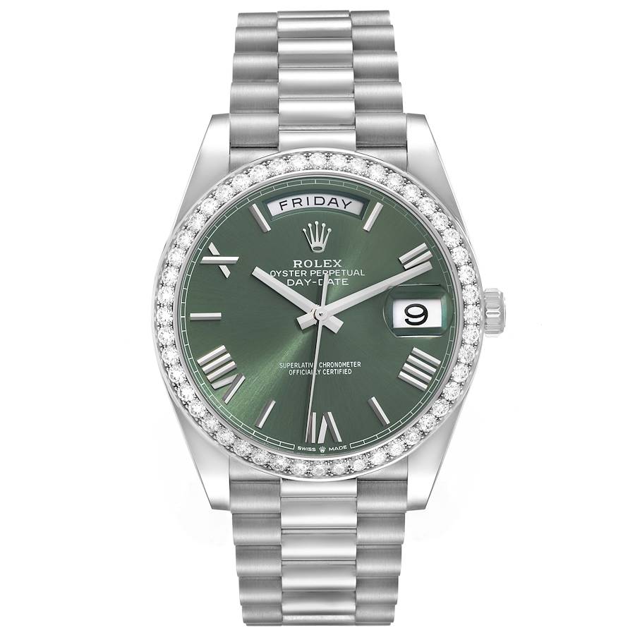 Rolex Day Date President White Gold Green Diamond Mens Watch 228349
