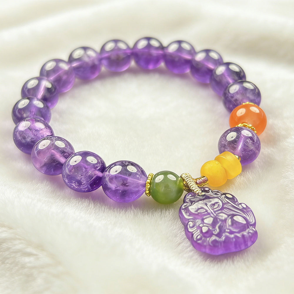 10mm Amethyst Fox Charm Bracelet | Protection, Love & Spiritual Clarity