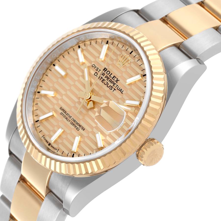 Rolex Datejust Steel Yellow Gold Golden Fluted Motif Dial Watch 126233