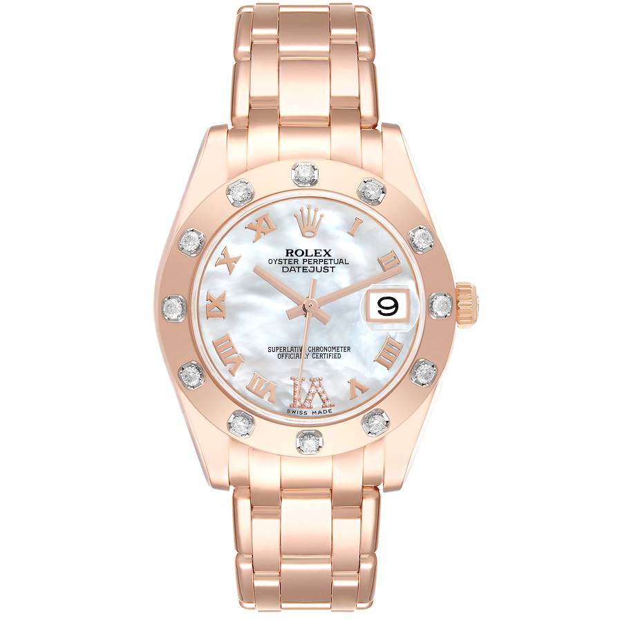 Rolex Pearlmaster Mother Of Pearl Dial Everose Diamond Ladies Watch 81315