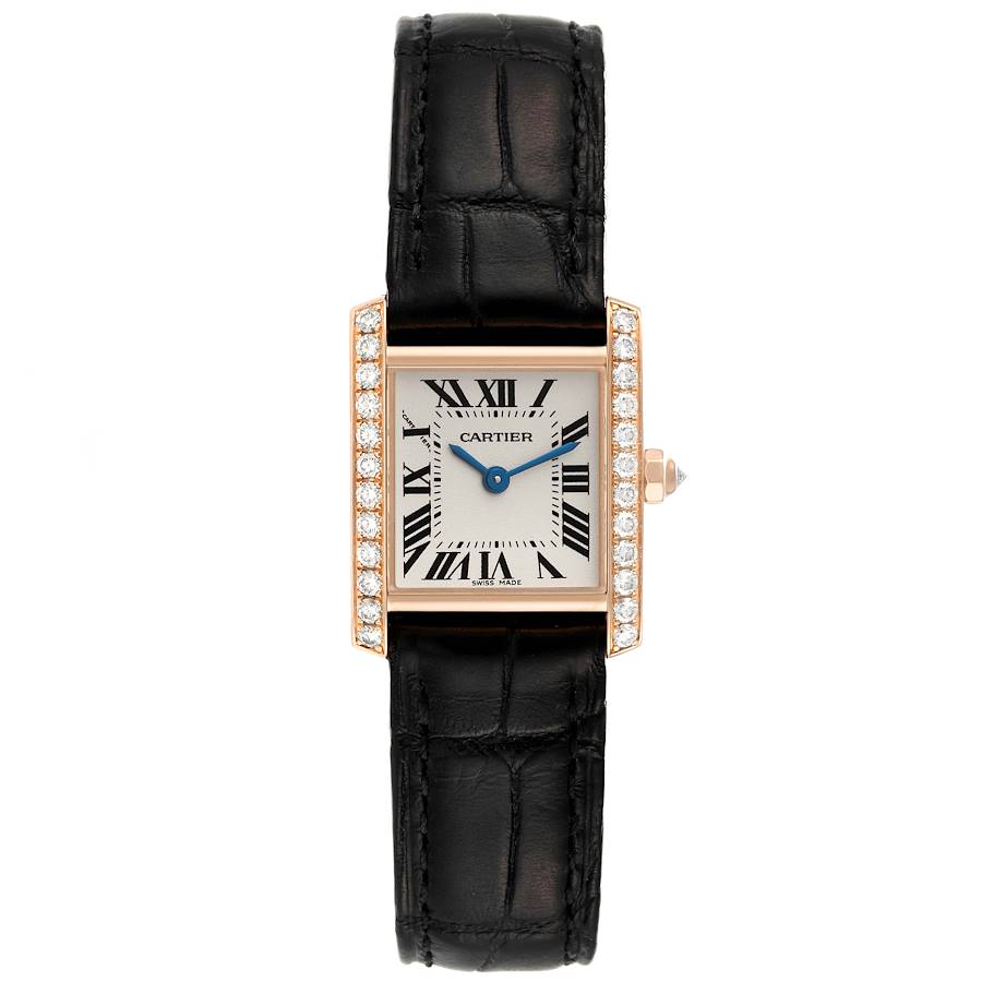 Cartier Tank Francaise Rose Gold Diamond Black Strap Ladies Watch WE104531