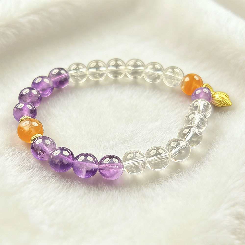 8mm Amethyst + Clear Quartz + Carnelian Bracelet | Balance, Clarity & Abundance