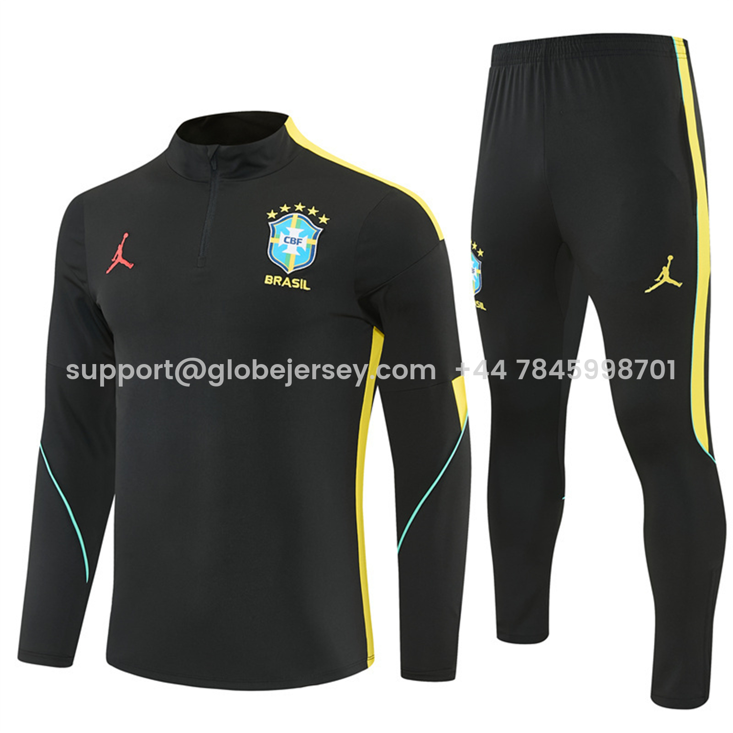 Brazil X JD 2026 Long Sleeves Training Set - Black Top And Black Yellow Pants