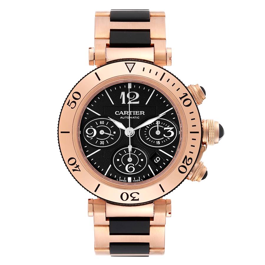 Cartier Pasha Seatimer Rose Gold Black Dial Mens Watch W301980M